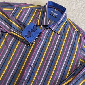 Visconti Uomo Shirt Mens XL Colorful Striped Paisley‎ Flip Cuff Button Down
